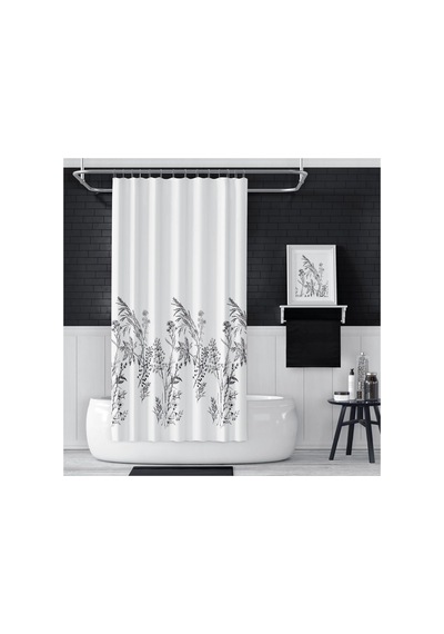 Banyo Perdesi 3389 1x180x200, Perde Borusu Askı Aparatı Köşe Boru Beyaz , Duş Perdesi Seti Diğer