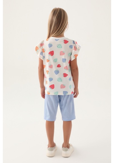 Rolypoly Strawberry Krem Kız Çocuk Kapri Takım 5274-42950 Krem - Mavi
