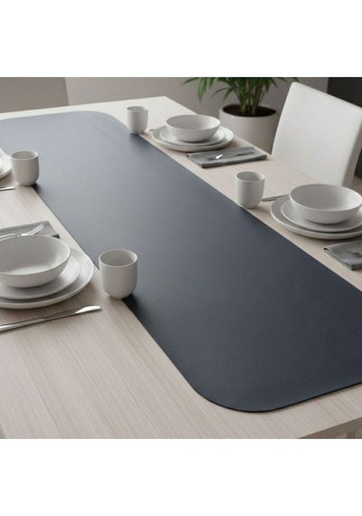 1 Adet Deri Runner Oval Kenarlı-40x140 Cm Lacivert