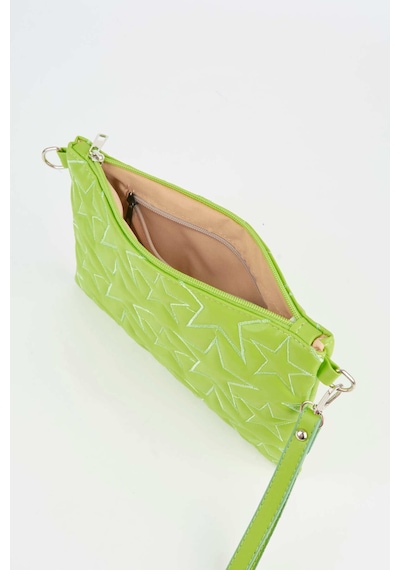 Vivaq Kadın Neon Yeşil Yıldız Nakışlı Suni Deri Bilek Ve Zincir Askılı Portföy El Ve Clutch Çanta