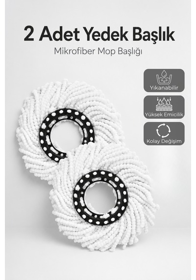 2'li Mikrofiber Mop Yedek Başlığı 26 Cm Döner Mop Uyumlu