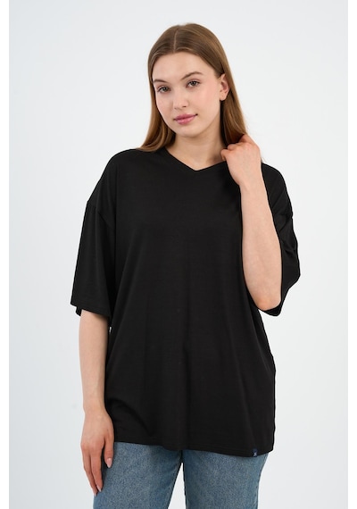 V Yaka Oversize T-shirt E24-742a-wn Siyah