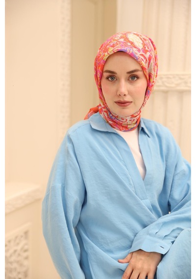 Silk Home Olinda İpek Eşarp 47002-03 Parlak Turuncu, Leylak, Yağ Yeşili, Pembe, Gümüş