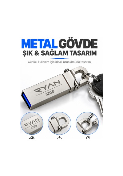 32 Gb Usb Flash Bellek Usb 2.0 Metal Anahtarlıklı Data Traveler