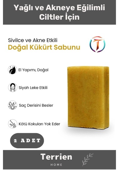 Home Serisi El Yapımı Doğal Bitkisel 2 Adet Siyah Leke Sivilce Akne Etkili Cilt Bakımı Kükürt Sabunu Karışık