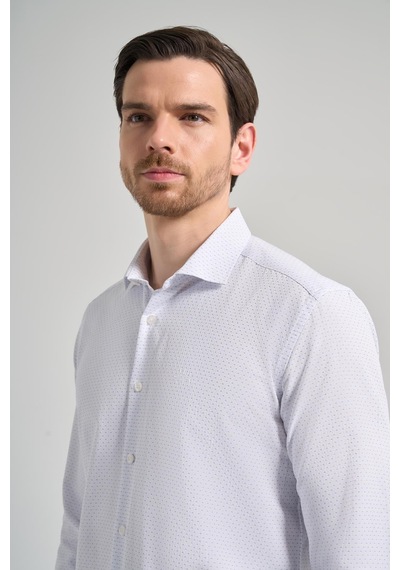 İmza Uzun Kol Desenli Armürlü İtalyan Yaka Cepsiz Pamuklu Classic Slim Fit Gömlek 1004250196 Mavi