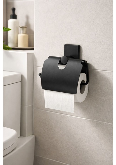 Buççin Online Mağaza Dikdörtgen Yapışkanlı Siyah Kapaklı Tuvalet Kağıtlığı Wc Kağıtlık Tutucu Delmeden Kullanım Metal Siy Çok Renkli