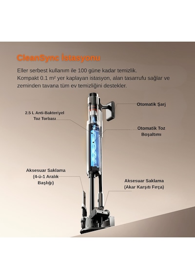 Uwant V600 600 W Motor Gücüne Sahip Otomatik Gri Dikey Süpürge