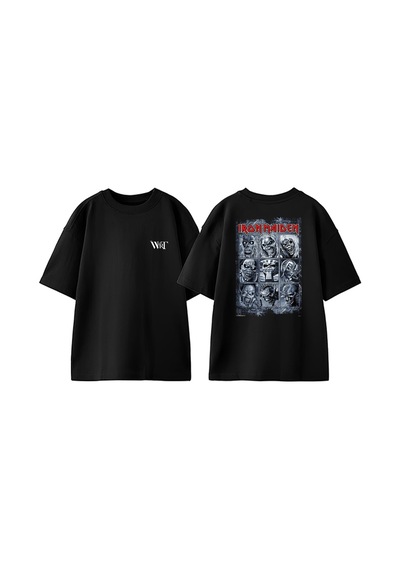 Thewert Iron Maiden Fear Dark Tasarım Sırt Baskılı Pamuk Siyah Oversize T-shirt