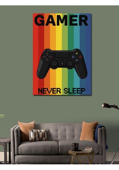 Kanvas Tablo "gamer Never Sleep" Ve Oyun Tutkusu 50cmx70cm