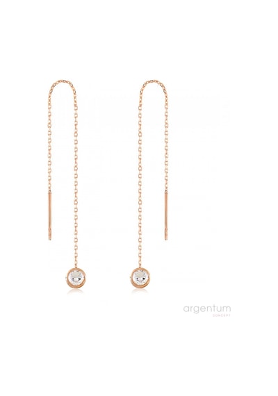 Argentum Concept - Zirkon Taşlı Gümüş Rose Zincir Küpe