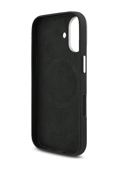 Apple iPhone 17 Kılıf Lacoste Lisanslı M-safe Uyumlu Pvc Pike Desenli İkonik Timsah Logolu Kapak Siyah