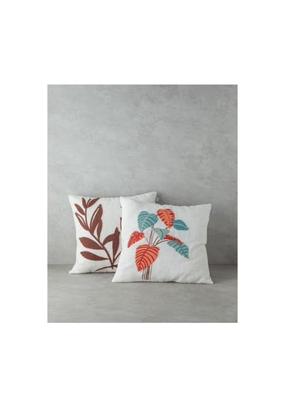 Nakışlı Kırlent Kılıfı 45x45 Cm Ekru Genel