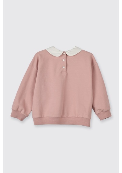 Panço Kız Çocuk Bebe Yakalı Sweatshirt Pembe