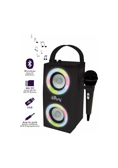 Hoparlör - Taşınabilir Mikrofon Hoparlörü Karaoke Işık Efektleri Kablosuz Usb Sd Kart Şarj Edilebilir Pil Siyah