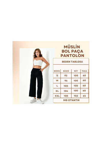 Mg Otantik Kadın %100 Pamuk Yazlık Müslin Salaş Bol Paça Pantolon Mg001 Siyah