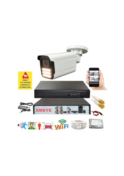1 Li Hareket Algılayan 5 Mp Lens 15 Warm Led Gece Renkli Gösteren Güvenlik Kamerası Seti Bs 5915w