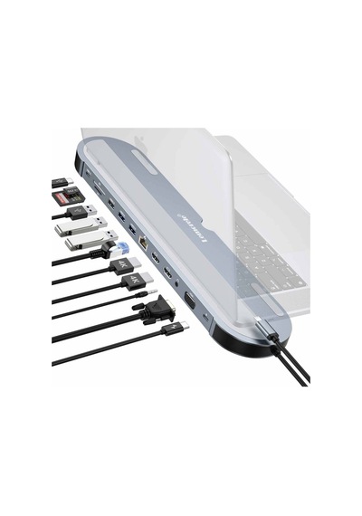 Lemorele Tc28, 12 İn 1 Type-c Hub Dock Ve Laptop Standı - 3 Ekran Destekli, 2x 4k Hdmı 1x Vga Rj45 Ethernet
