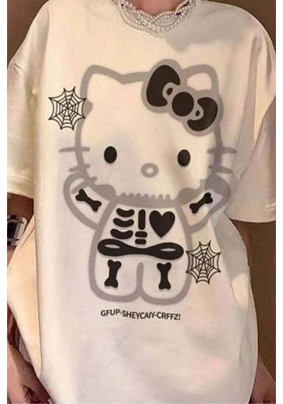 Startmore Startmore Beyaz Hello Kitty Spooky Skeleton Unisex Beyaz