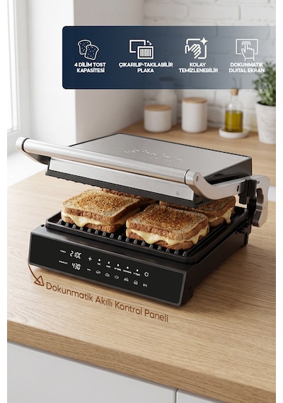 Sinbo SSM-2596 2000 W Dijital Ekranlı Sıcaklık Ve Zaman Göstergeli Döküm Plakalı Izgara Ve Tost Makinesi