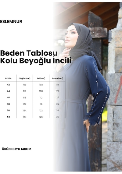 Eslemnur Kolu İnci Taşlı Ferace Lacivert