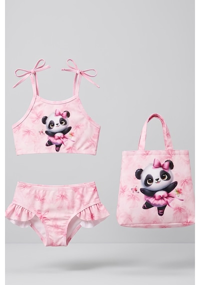 Modanino Kız Çocuk Çantalı 3'lü Mayo Takımı Çanta+mayo+bikini 3-10 Yaş 12732n Pembe
