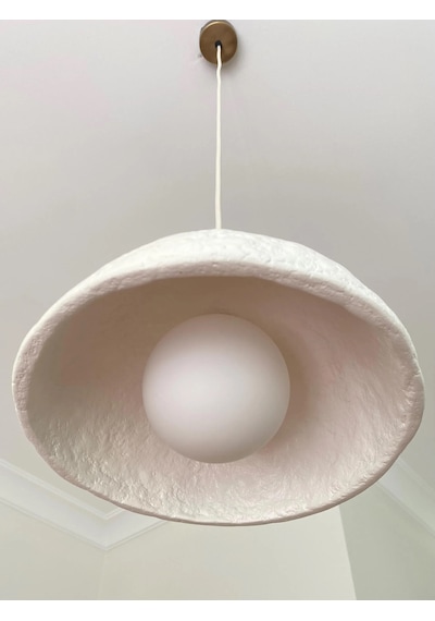 El Yapımı Kil Sarkıt Lamba - Wabi Sabi Dekoratif Led Avize - 25 Cm Beyaz