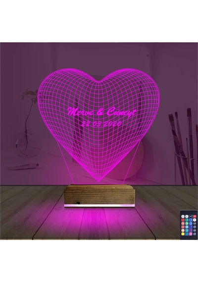 Luvivia Kalp Sevgiliye Hediye Kişiye Özel 3d Lamba - Masa Gece Lambası V16 Şeffaf