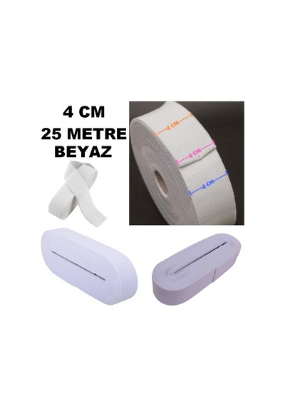 Çamaşır Don Etek Bel Paça Bebe Lastiği Yassı Yumuşak Bel Lastik 25 Metre Beyaz-4 Cm