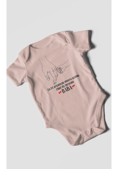 Babaya Özel Baskılı Bebek Zıbını Çıtçıtlı Body 8 Renk %100 Pamuk Kısa Kol Pastel Pembe