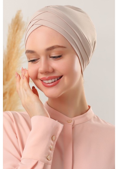 Melodi Scarf Kadın Üç Bantlı Çapraz Hazır Türban Dış Bone Taş Rengi Siyah