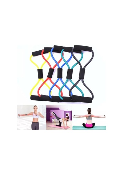 Pekial Egzersiz Spor Pilates Yumuşak Sünger Saplı Direnç Lastiği, Yeşil Çok Renkli