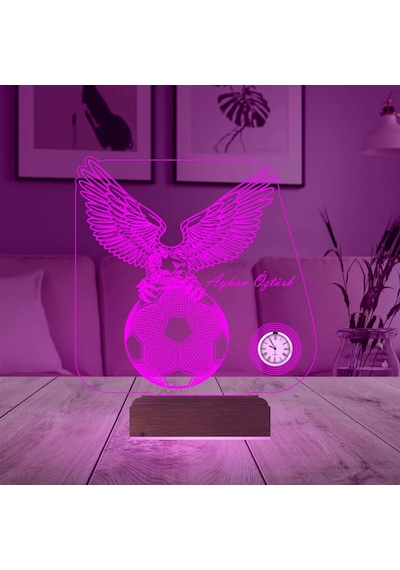 Luvivia Kartal Top Futbol Futbolcu Hediye Taraftar Kişiye Özel Metal Saatli 3d Lamba - Masa Gece Lambası