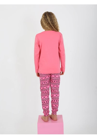 Kız Çocuk Uzun Kollu %100 Pamuklu Pijama Takımı Cookie Team Pembe