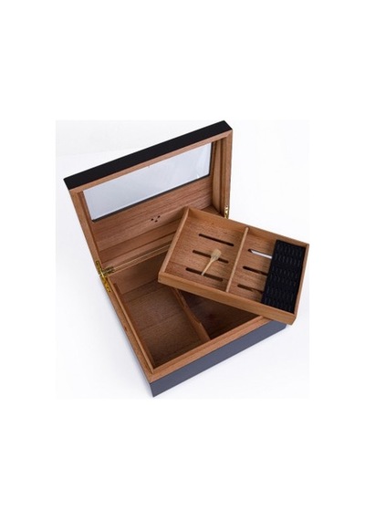 Yarım Cam Tavan Puro Humidor / Puro Saklama Kutusu - Siyah 0199