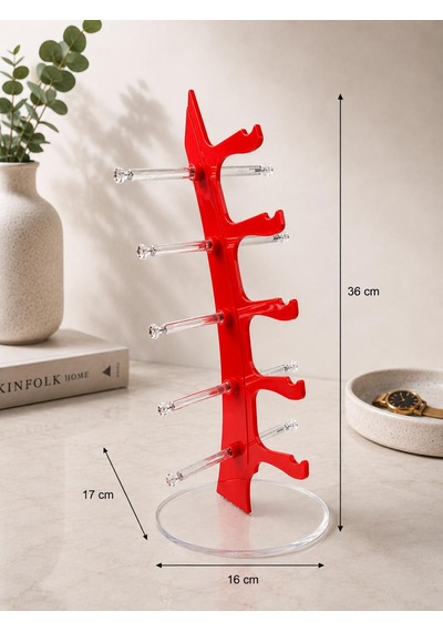 5'li Yelken Model Kırmızı Gözlük Standı Akrilik 5 Bölmeli Gözlük Organizer