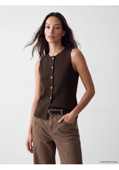 Lc Waikiki Lcw Everyday Kahverengi Bisiklet Yaka Kadın Triko Yelek Dark Brown