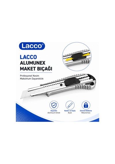 Lacco Alumunex Alüminyum Maket Bıçağı Profesyonel Metal Gövdeli Falçata Maket Karton Koli Kesme Bıçağı 1 Adet