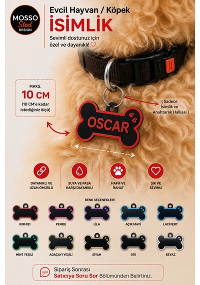 Evcil Hayvan İsimlik Köpek Künyesi Kemik Şeklinde Köpek İsimliği Dayanıklı Ve Şık Evcil Hayvan İsimliği - 10 Cm E Kadar