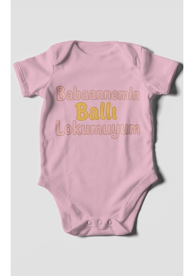 Morivokids Babaannemin Ballı Lokumuyum Kısa Kollu Bebek Body %100 Pamuk Koyu Pembe