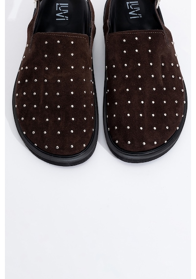 Luvishoes Our Kahverengi Hakiki Deri Süet Zımbalı Burnu Kapalı Kadın Sandalet Kahverengi