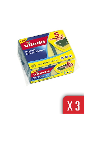 Vileda 5'Li Yeşil Düz Hijyenik Bulaşık Süngeri 3'Lü Paket