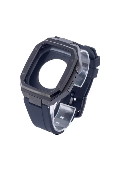 Newface Apple Watch 45mm Kr402 Metal Kasa Silikon Kordon - Siyah Diğer