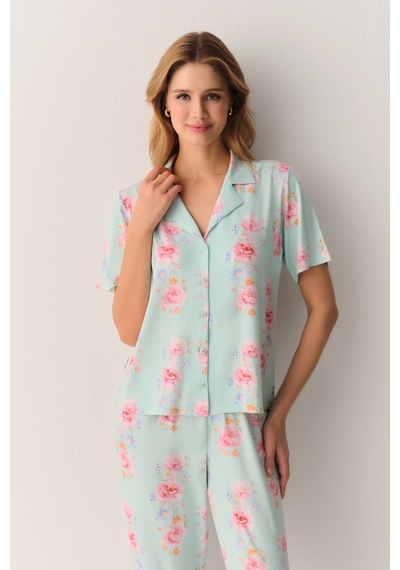 Suwen Elegant Gömlek Yaka Pijama Takımı Sh26604660b892 Yeşil