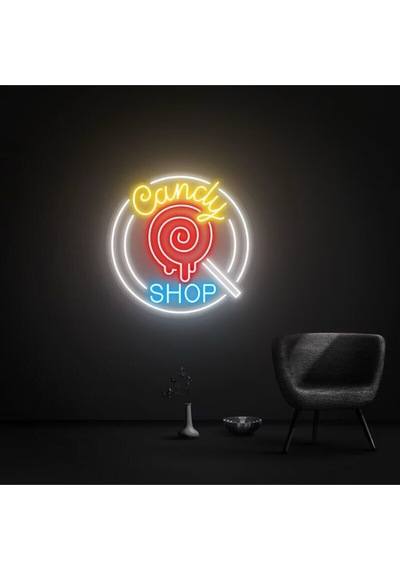 Candy Shop Yazılı Ve Şekilli Neon Tabela Kırmızı