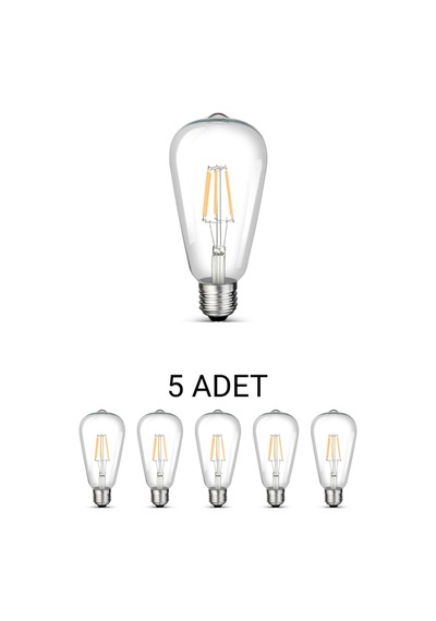 Ct-4353 St64 Rustik Led Ampul 8w Beyaz Işık - 5 Li Paket-kalın Duy Montaj Yeri-e27 Tip