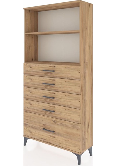 Arges Dolap 2 Raflı 5 Çekmeceli 88x30x182 Çam-çam Çam