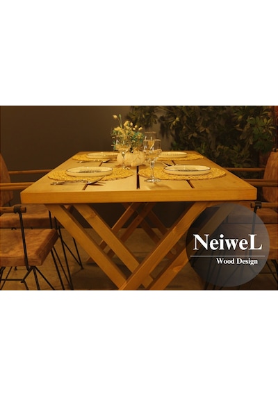 Neiwel Garden Sean Doğal Ahşap Banklı Bahçe Masa Takımı-70-120 Takım Açık Ceviz