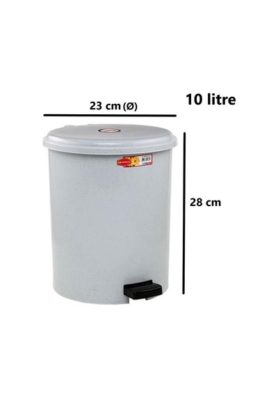 Omnipazar Sy-4230 Gri Pedallı Yuvarlak Çöp Kovası İç Kovalı 10 Litre Gri