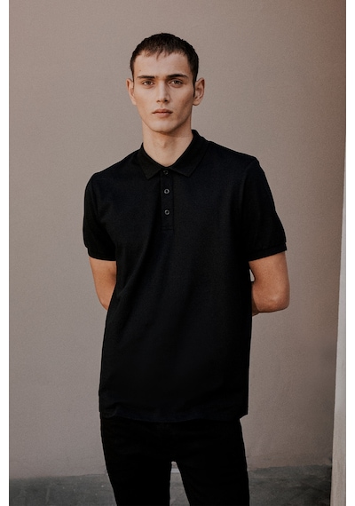 Ac&Co / Altınyıldız Classics Erkek Sıyah-sıyah Pamuklu Slim Fit Dar Kesim Polo Yaka Tişört
